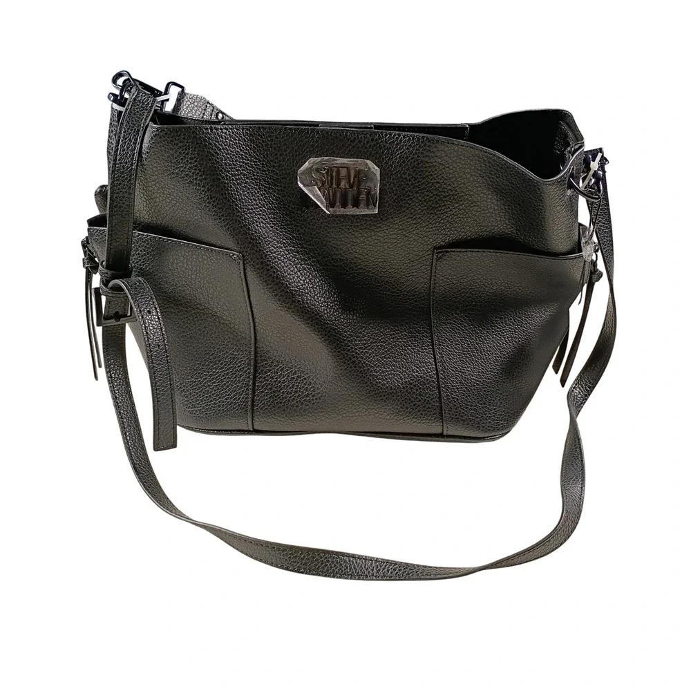 Steve Madden BKOLTT Hobo Bag Womens Black NEW Studded Strap Crossbody Purse